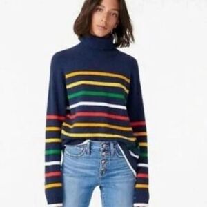 J. Crew Turtleneck Sweater Navy Multicolor Striped Supersoft Yarn Sz 3X